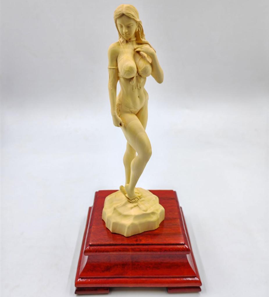 Wooden carving figurine Nude fine wooden total height [Goddess/Beautiful Girl] figure, art, sculpture, boxwood, 25.5cm