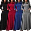 Autumn and Winter Women's Large Size Hooded Casual Long Pullover Cotton Long Dress 7 Color Collar Big Swing Slim Long Dress