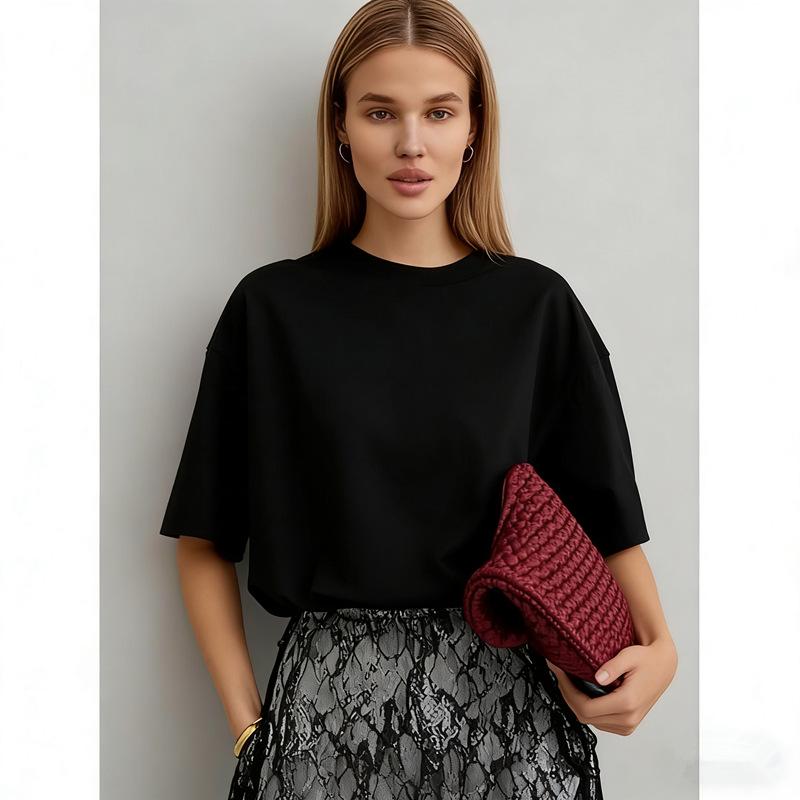 Schickes Retro-Oversize-Kurzarm-T-Shirt aus 100 % Baumwolle - Trendiges Top im europäischen & amerikanischen Stil