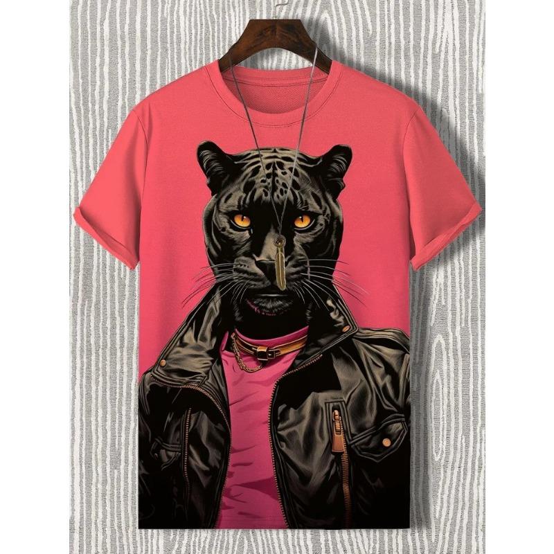 Men's Funny Animal Cat Printed T Shirt Short Sleeved Tee Tops 3D Print O-Neck Shirts Party Summer Casual Men's Clothing Apparel