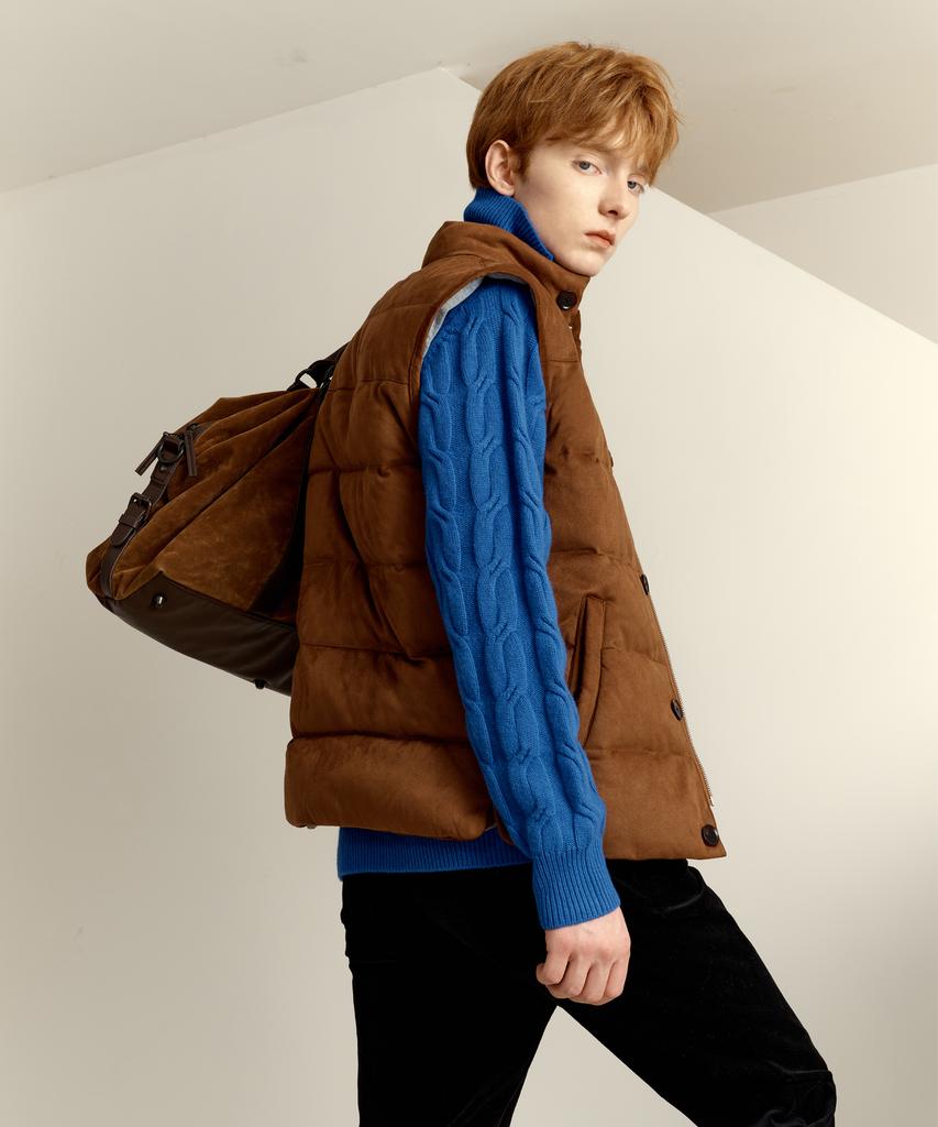 Solew Suede Padded Vest_Camel