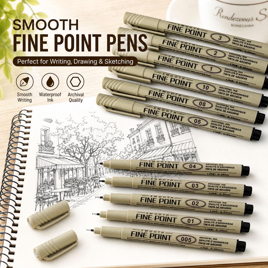 Waterproof Quick-Dry Black Fine-Liner Pen for Manga Art and Outlining