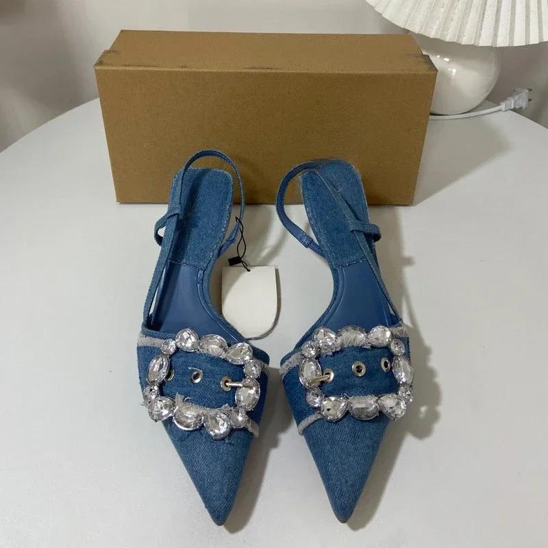 

2025 New Square Head Back Strap Stiletto High Heels Women s Open Toe Shallow Mouth Fashion Single High Heels Women s Shoes 36 синій