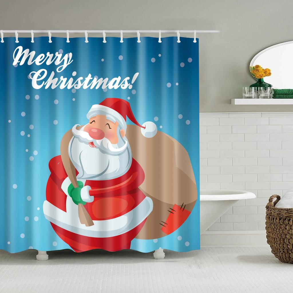 Waterproof Merry Christmas Bathroom Shower Curtains Snowman Santa Bell Elk Pattern Bath Curtain for Bathroom Home Decor