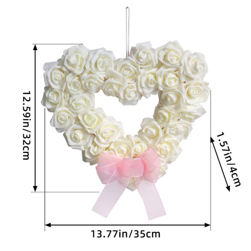 Silk Rose Flower Wreath for Home Wedding Door Decoration Heart Shaped Garlands