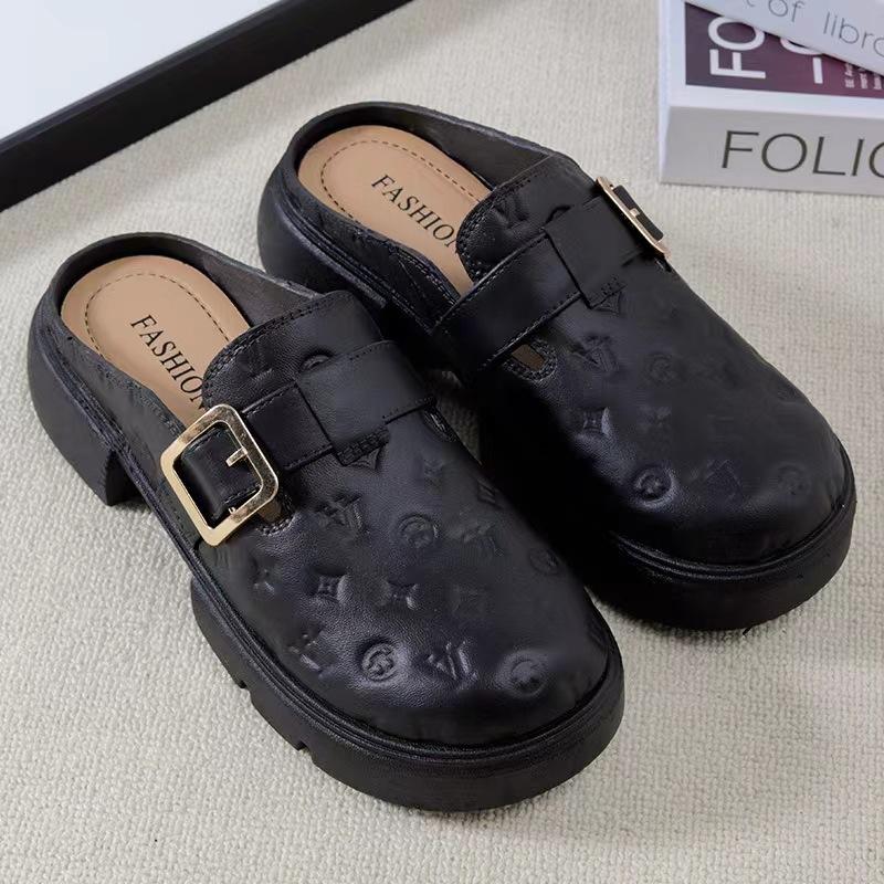 New fashionable solid color bag head sandals casual indoor and outdoor wear flat beach one pedal women's half pack of sandals
