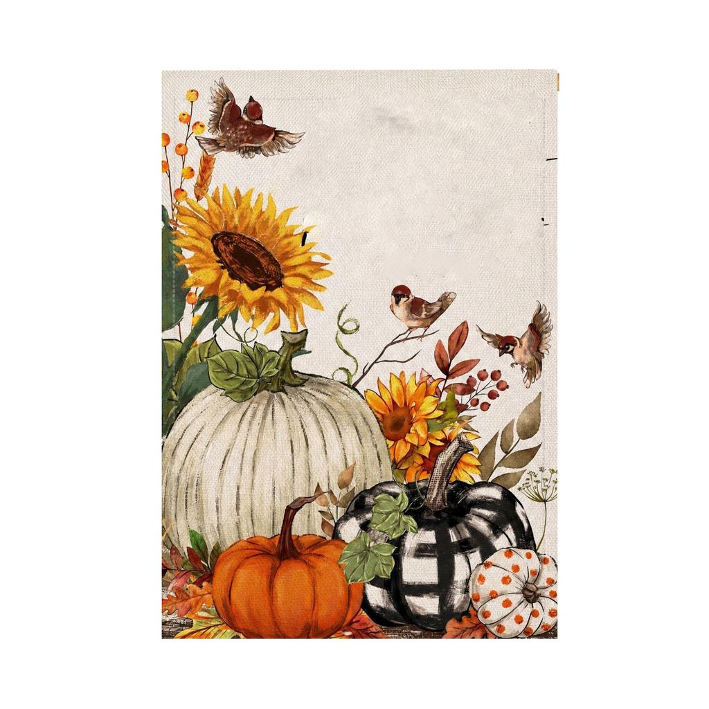 Double-Sided Linen Garden Flag with Fall Thanksgiving Halloween Pumpkin Design for Outdoor Yard Decor