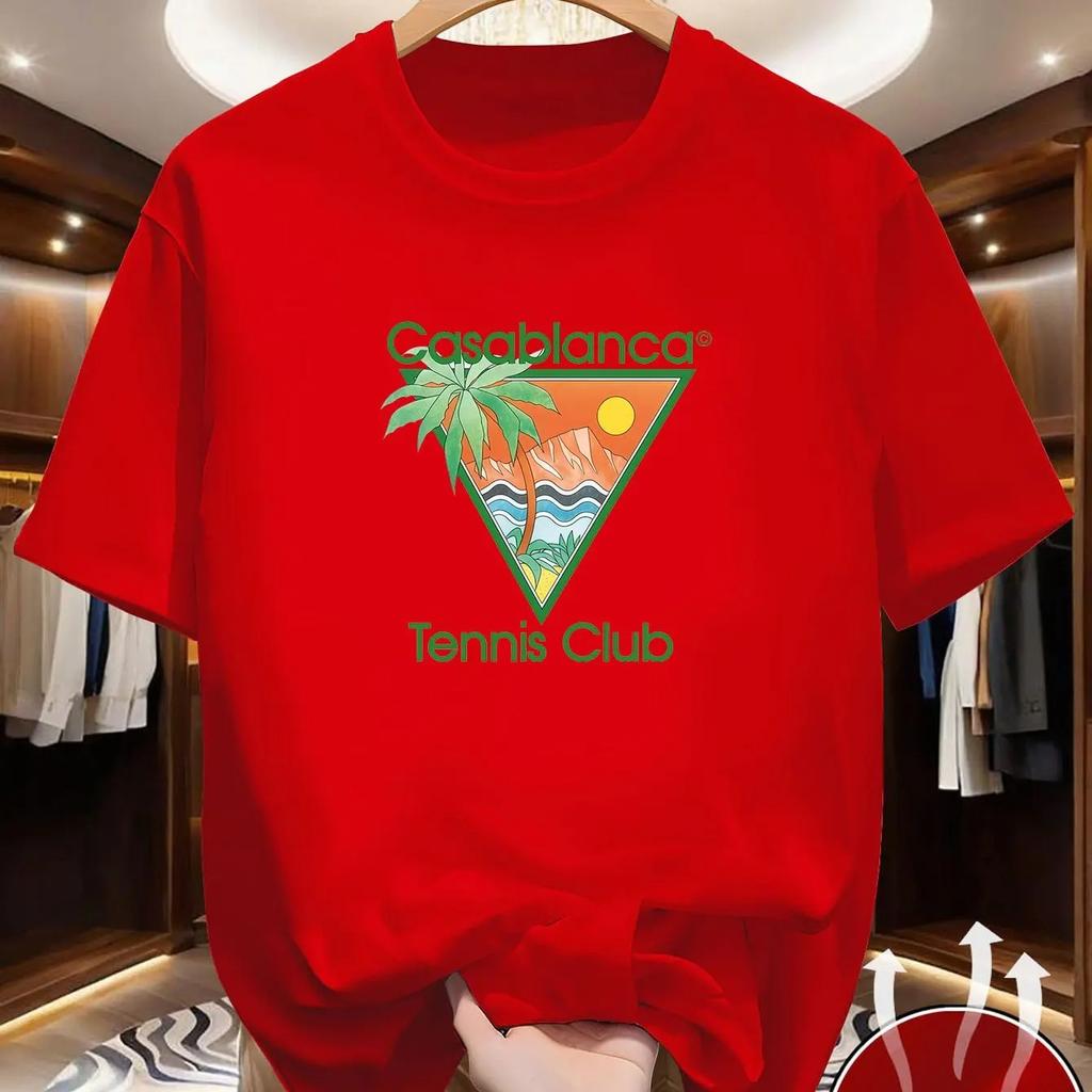 T-shirt con Stampa Grafica Casablanca Tennis Club in Offerta Speciale Uomo Donna Caratteristiche Un Design Triangolare Verde Casablanca Che Include Elementi Come Palme