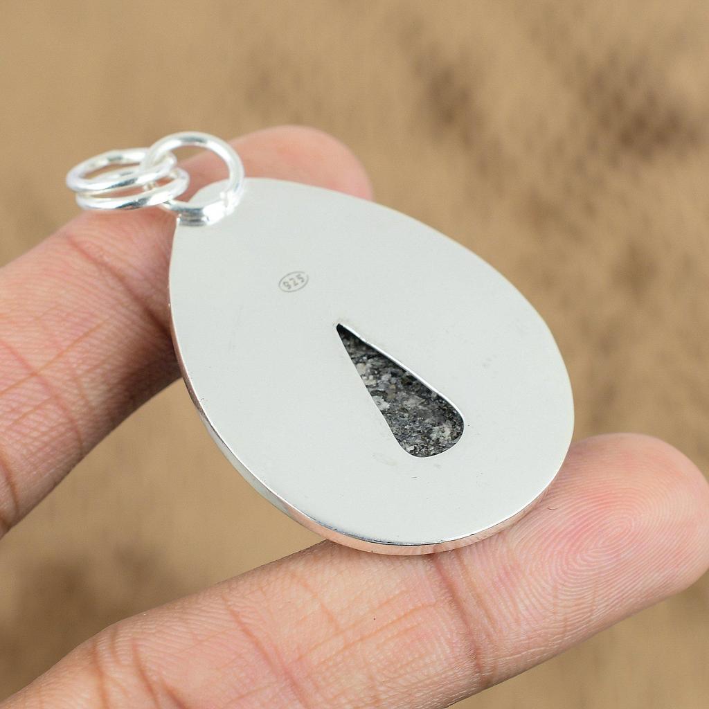 Natural Black Tektite Druzy Gemstone 925 Sterling Silver Pendant For Women