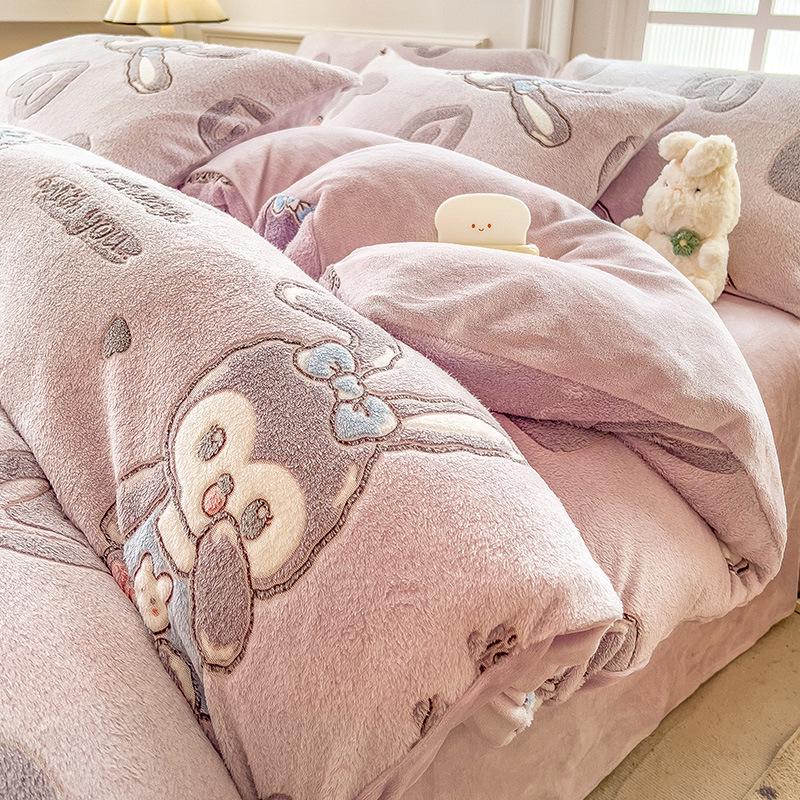 Winter Milk Velvet Flannel Duvet & Bed Sheet Set - Thick, Double-Sided, High Gram Weight, 3-Piece