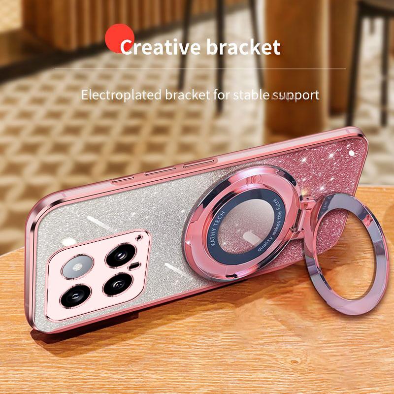 Magnetický třpytivý držák prstenu Odnímatelná třpytivá samolepka Chromované TPU pouzdro se stojánkem Pro Xiaomi Mi 14 Ultra 13 Pro Lite Civi 2