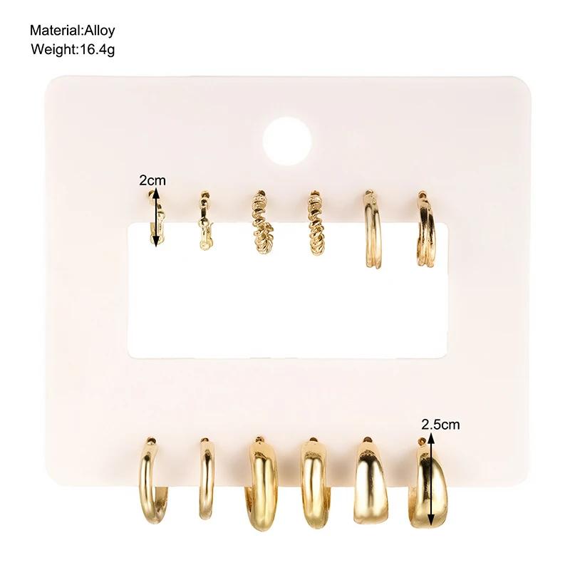 6pcs Chunky Gold Plated Waterdrop Hoop Earring Set For Women European and American Minimalist Smooth Circle Drop Earring Jewelry