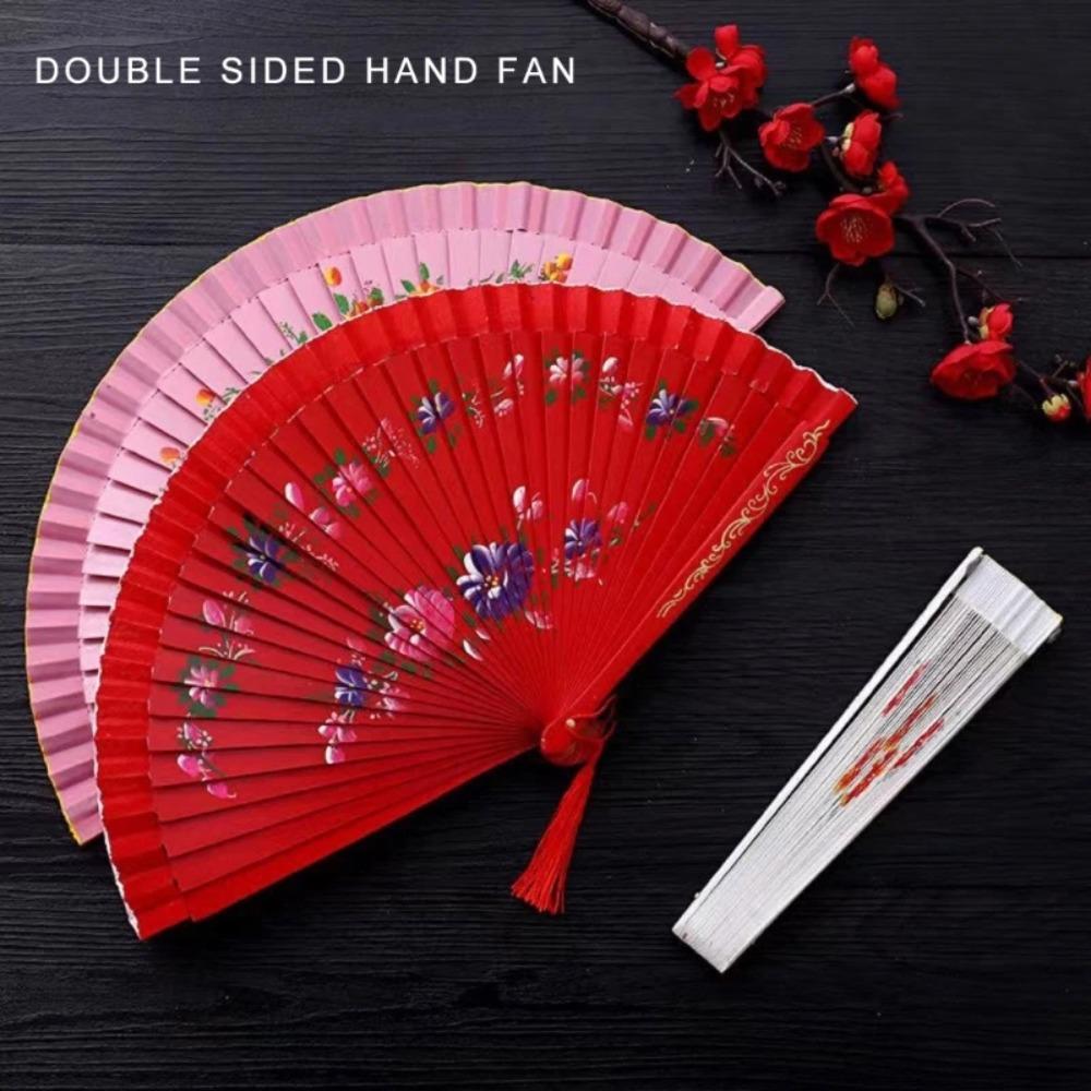 Wooden Dance Fan Double Sided Hand Painted Fan Elegant Folding Fan Performances