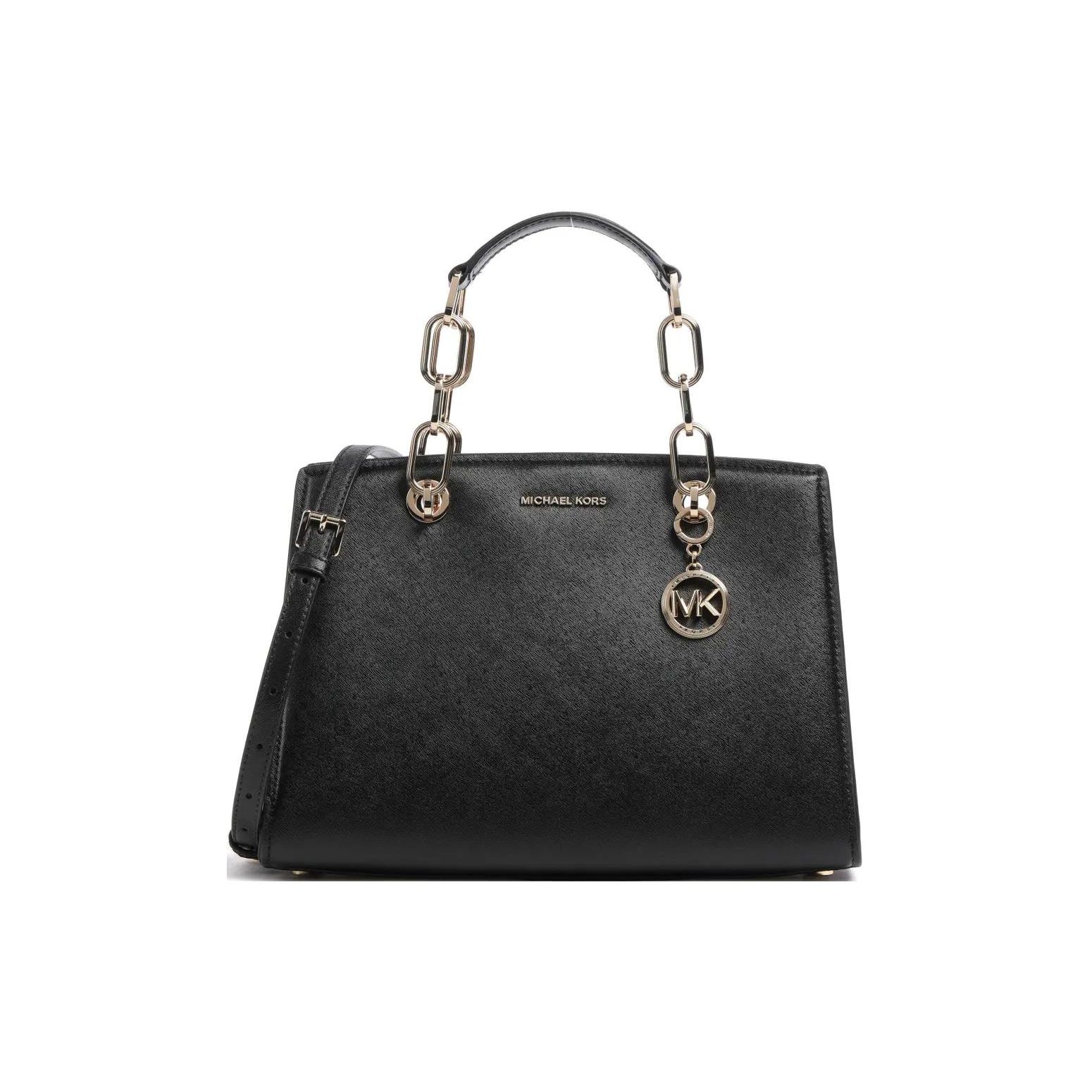 Michael Kors MK Cynthia Classic Print Pebbled Leather Shoulder Crossbody Handbag Women handbag Black 30S4GCYS2T-BLACK Basic Set (Bag+Dust Bag)