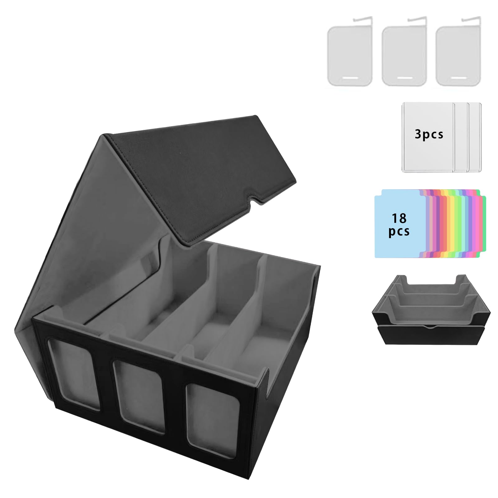 

Heeloo Deck Коллекционная карточка ПУ Коллекционная карточка Большая 3 18 Включены разделительные этикетки 3 Кейс, Кейс, Кожа, Вместимость 2100+, Вместимость, Разделители, (черный (Серый