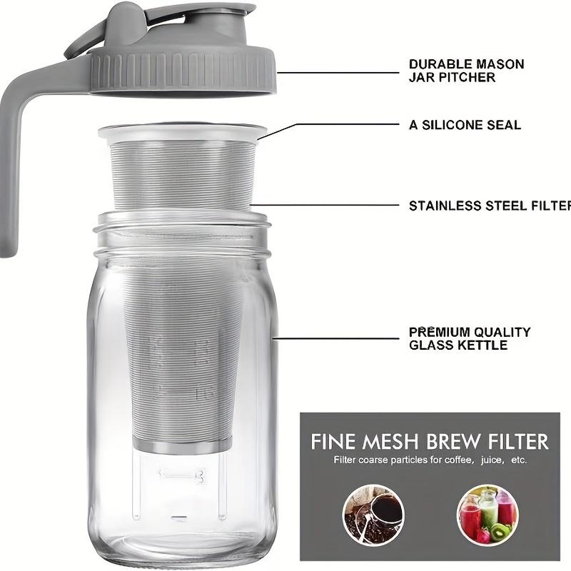 Cold Brew Coffee Maker Mason Jar Kanna - Heavy Duty Soda Lime Glass med högkvalitativt rostfritt stål Mesh Filter & Flip Cap Lock - Iced Tea & Coffee &