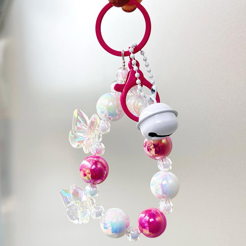 Butterfly Key Chain Colorful Beads Phone Pendant Wrist Strap Car Key Ring Bag Decor Headphone Case Charms