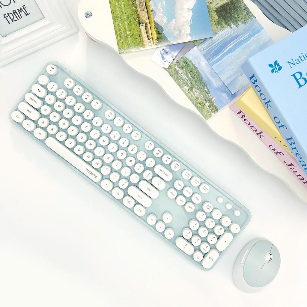Mofii Tolles 2,4G-Kabellos-Tastatur- und Mauspaket mit 104 runden Tastenkappen, konzipiert für das Büro