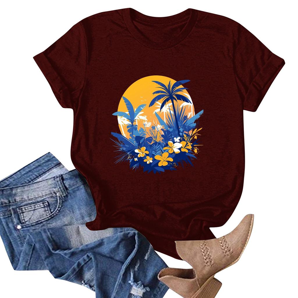 Women's Hawaiian Floral Print Short Sleeve T-Shirt Top
