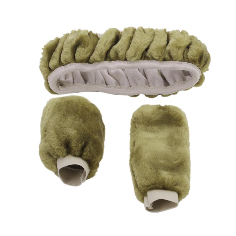 3pcs Personalized Car Steering Wheel Cover Plush Solid Color Steering Covers Accessories Auto Decoration Supplies For Women Men