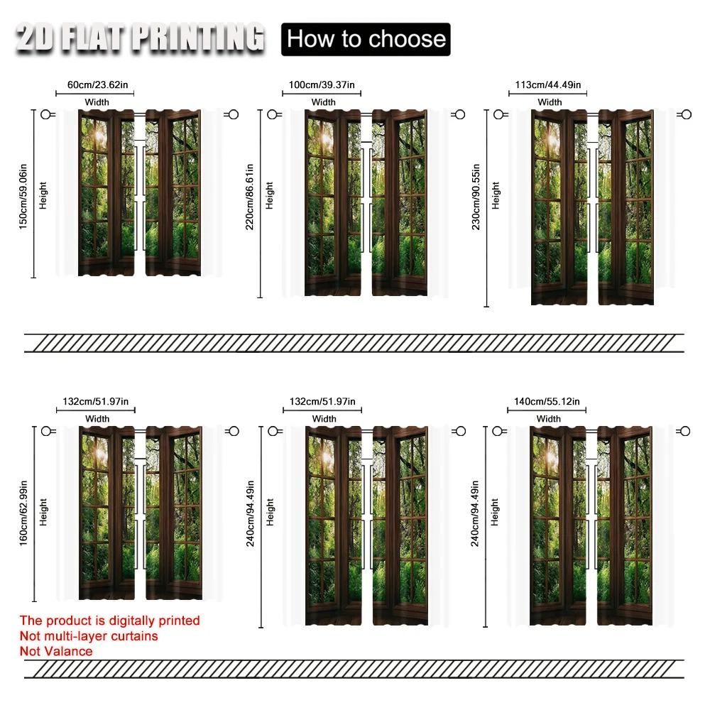2Pcs Forest Scenery Printed Window Curtains Rod Pocket Decorative Window Drapes Window Treatments For Bedroom Living Room Home