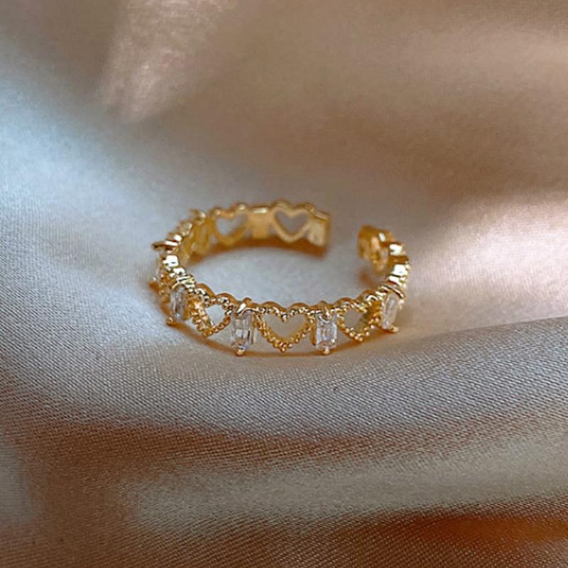 Light Luxury Gold Plated Leaf Opening Ring Exquisite Geometric Beehive Zircon Index Finger Ring Trend Wedding Party Jewelry Gift