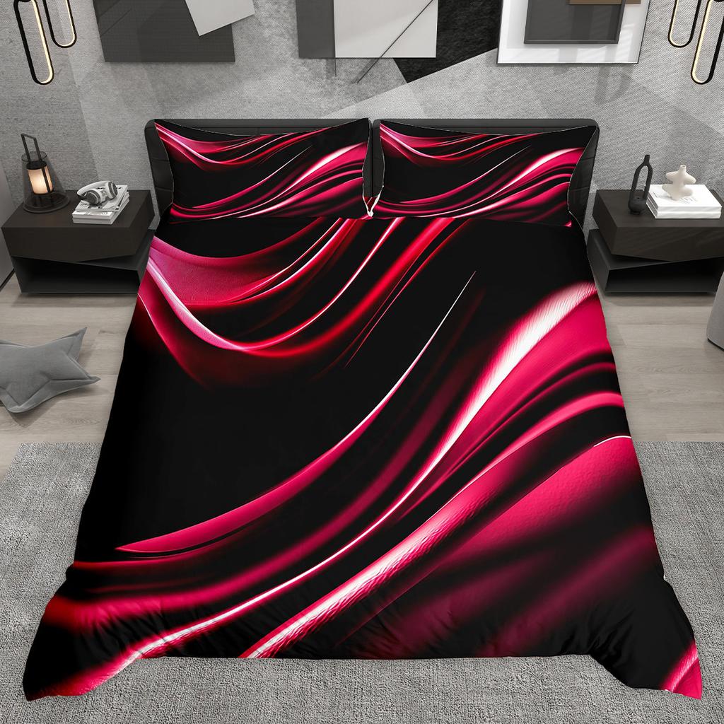 Homewish Neon Wave Lines Duvet Cover Set Black Geometric Bed Set Modern Abstract Art Quilt Cover Set