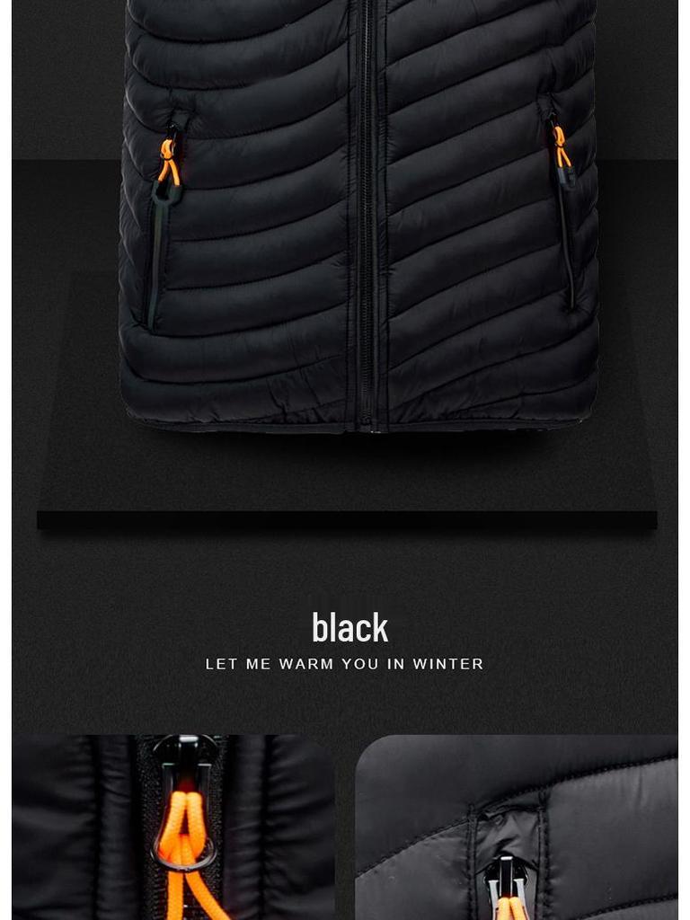 Men's Hooded Cotton-Padded Vest with Zipper Pockets for Autumn & Winter