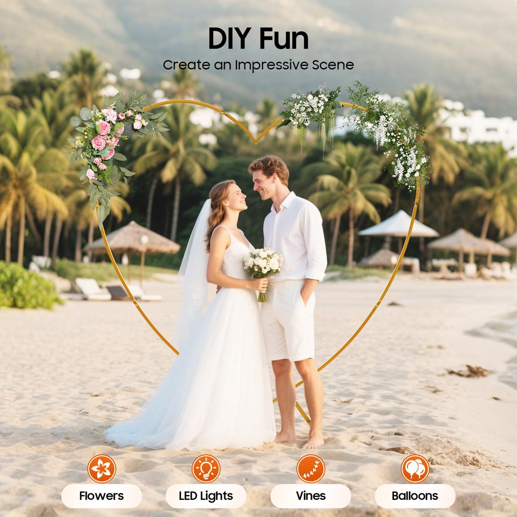 Gold Metal Wedding Heart Arch Stand, Heart Backdrop Stand, Love-Shaped Arch Rack Kit, Love Balloon Column Arch Frame with Base