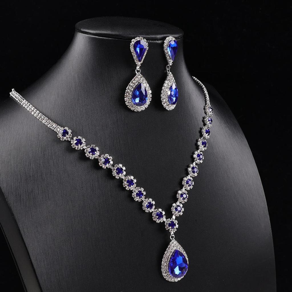 Multicolor Waterdrop Crystal Necklace & Earring Set for Brides