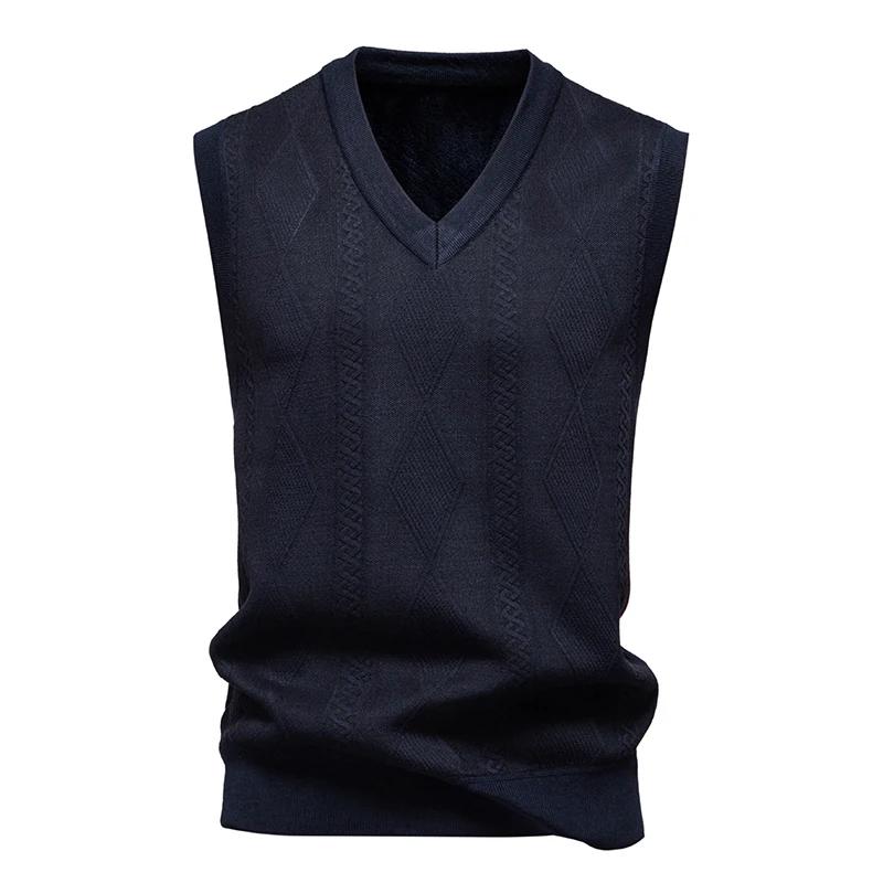 Herbst Winter Pullover Westen Pullover Herren Warm Gestrickte Weste Mode Smart Casual V-Ausschnitt Ärmellos Gestrickte Pullover Locker Weste
