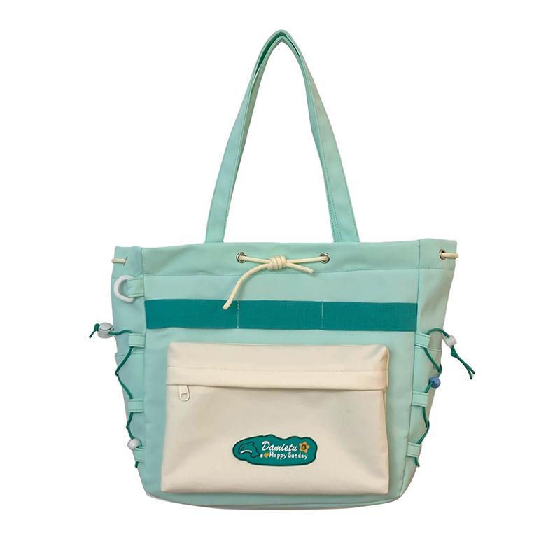 

Сумка на плечо для студентов, нейлоновая сумка для девочек, контрастного цвета, большая вместительная сумка-тоут зелёный