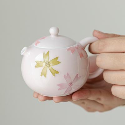 Ručně malovaná podglazurová růžová konvička Sakura Xishi Luxusní keramická čajová souprava pro domácí použití