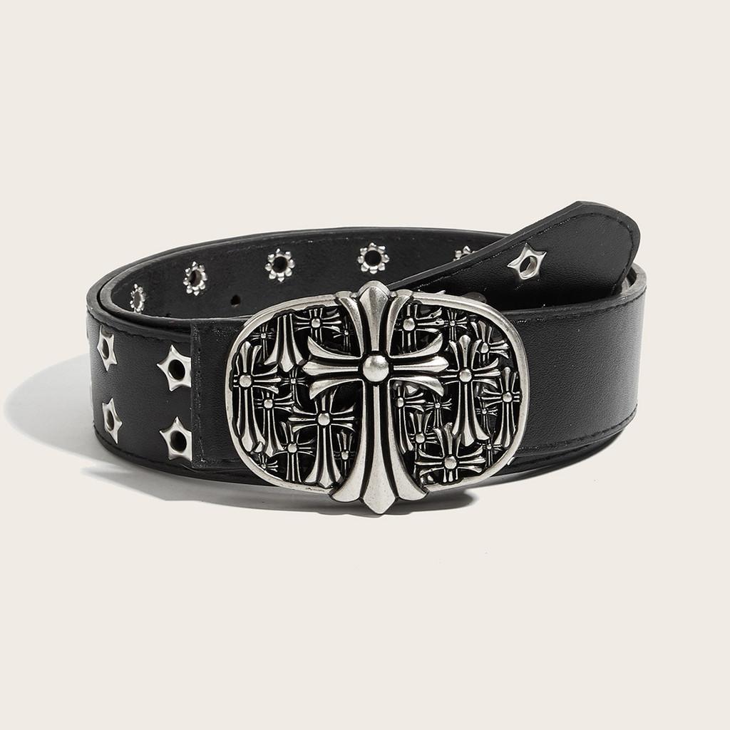 Punk Mens Cross Flower Designer Belt With Alloy Buckle And Detail Studded