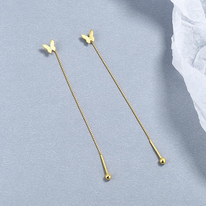 Cercei Lungi Din Argint 925 Bright Fly Gold Plated Butterfly Dangle Earrings, Delicate Feminine Design, Elegant Accessory, Jewelry Box Included, A180