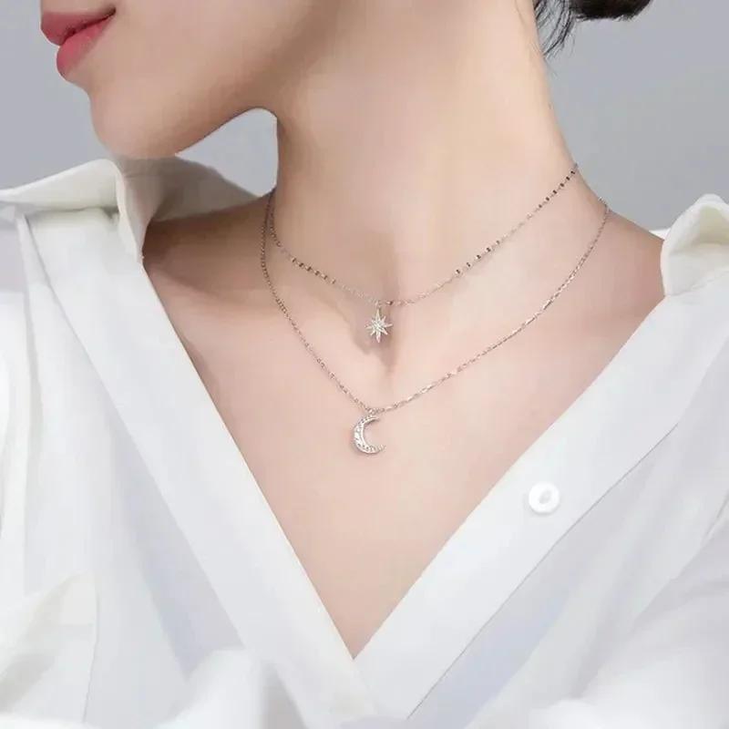 Luxury Multi-layered Zircon Heart Pendant Necklace for Women Charm Gold Color Star Crystal Choker Chain Fashion Jewelry Gift