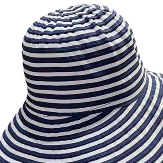 Women Sun Hat Striped Print Wide Brim UV Protection Hat Lightweight Breathable Summer Beach Basin Hat Versatile Accessory