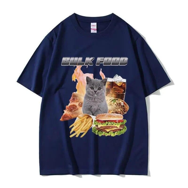

Bulk Food Cute Cat Meme Графическая футболка Забавная унисекс WoUnisex Модные хлопковые футболки с короткими рукавами Летняя повседневная футболка большого размера 2XL