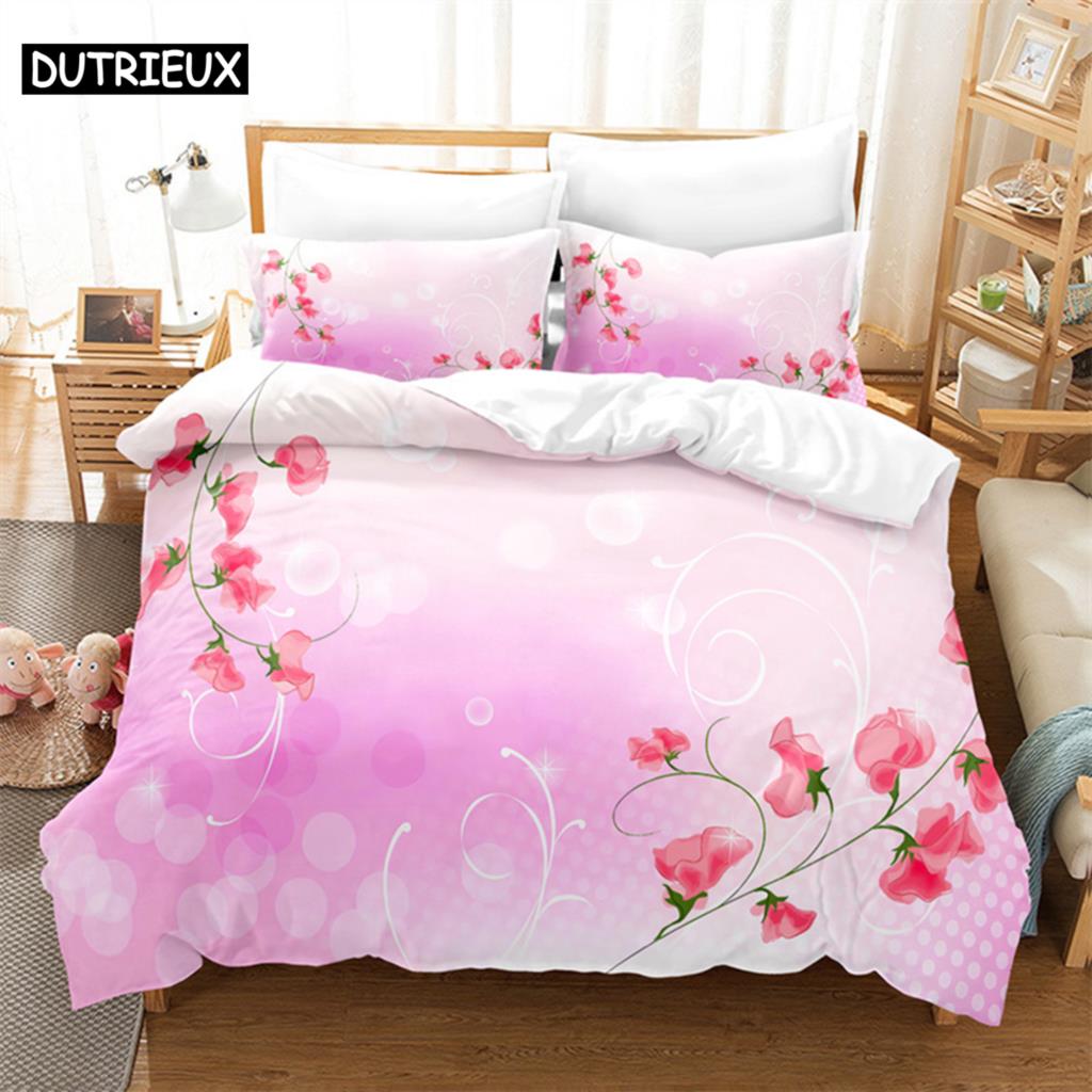 

Pink Flower Couple Queen Bedding Set Duvet Cover Kids Bedroom Bed Set Comforter Cover Set King Size Duvet Cover Set Bedding Sets (135x200cm)&set