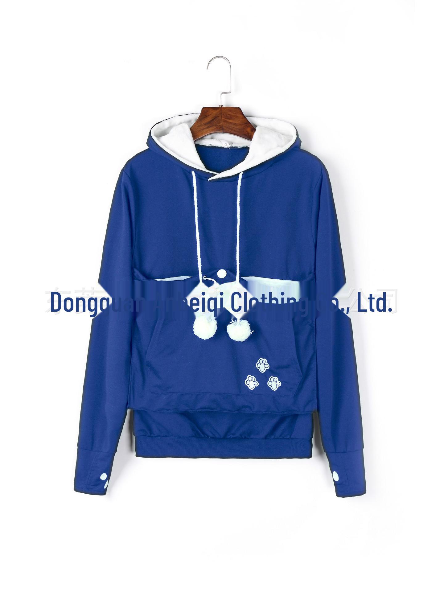 

Толстовка с капюшоном и длинными рукавами с большим карманом, осенне-зимняя - европейский и американский стиль S синий