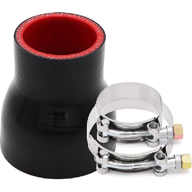 3 To 4 Inches Straight Black Silicone Reducer Coupler With 2 T-Bolt Clamps 4 Layers Of Polyester Reinforcement Suitable High Level Turbo Pipe