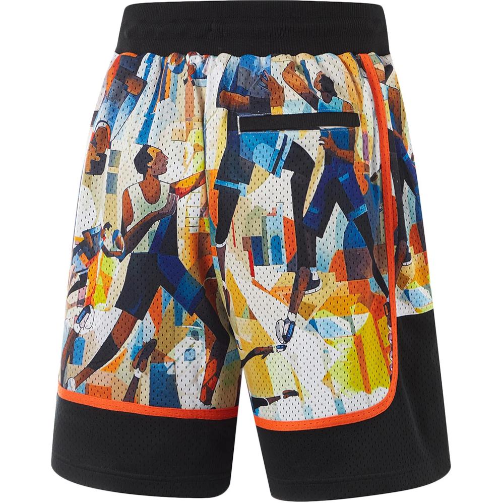 Li-Ning Basketball Series Full Print Letter Mid-Waist Drawstring Loose Straight Basketball Pants Men bottoms Black AAPU115-10