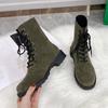 Fashion Trendy Versatile Mid Length Boots 2024 Autumn New Item Solid Color Lace Up Casual Short Boots Flat Work Boots Zapatos De Mujer
