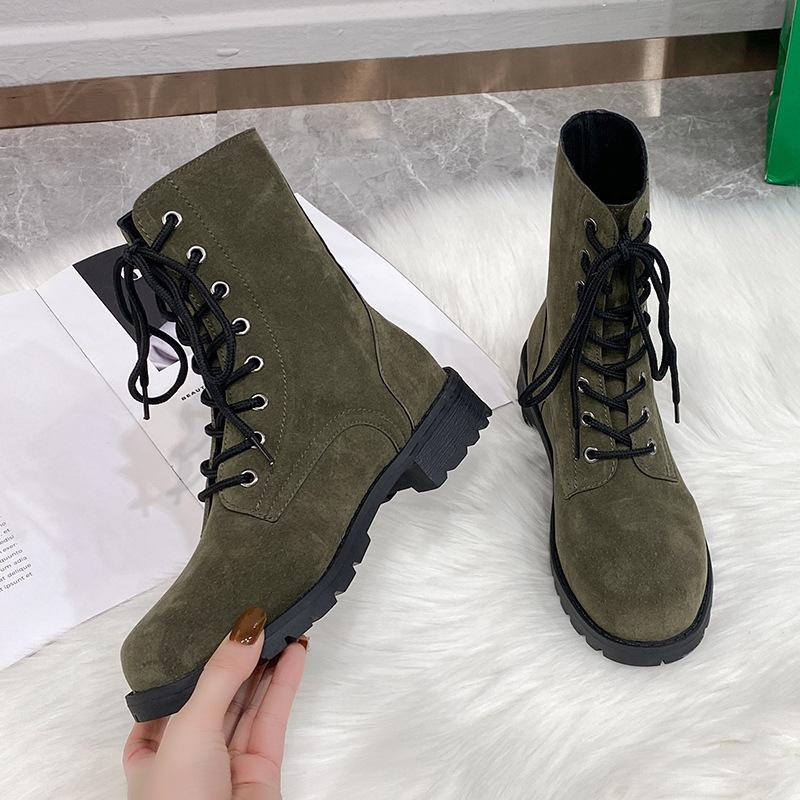 Fashion Trendy Versatile Mid Length Boots 2024 Autumn New Item Solid Color Lace Up Casual Short Boots Flat Work Boots Zapatos De Mujer