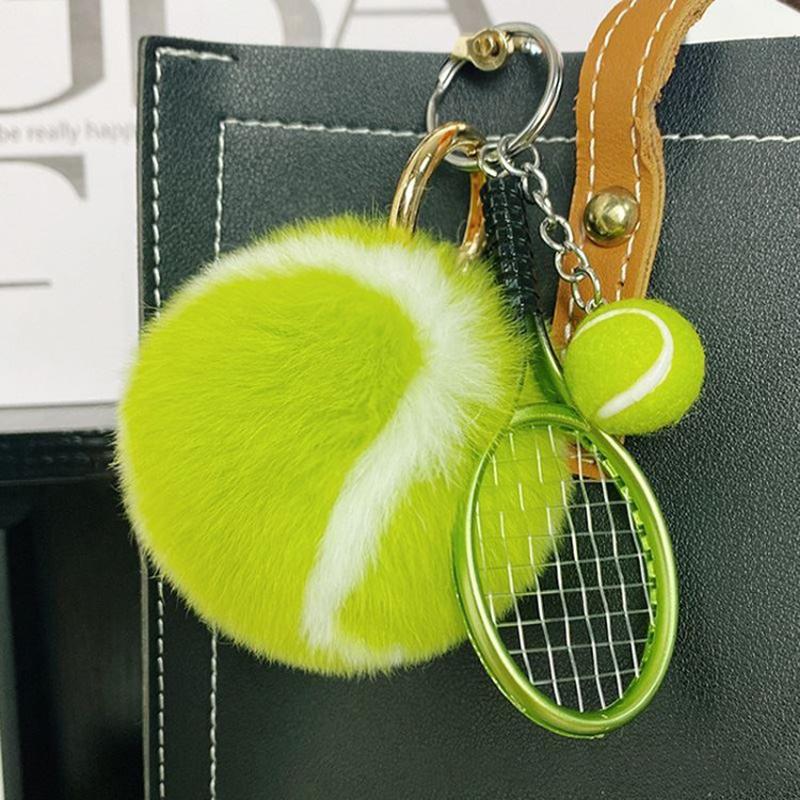 Creativity Cute Tennis Keychain Key Accessories Cartoon Ball School Bag Pendant Simple Diy Tennis Fur Key Chain For Girl Gift