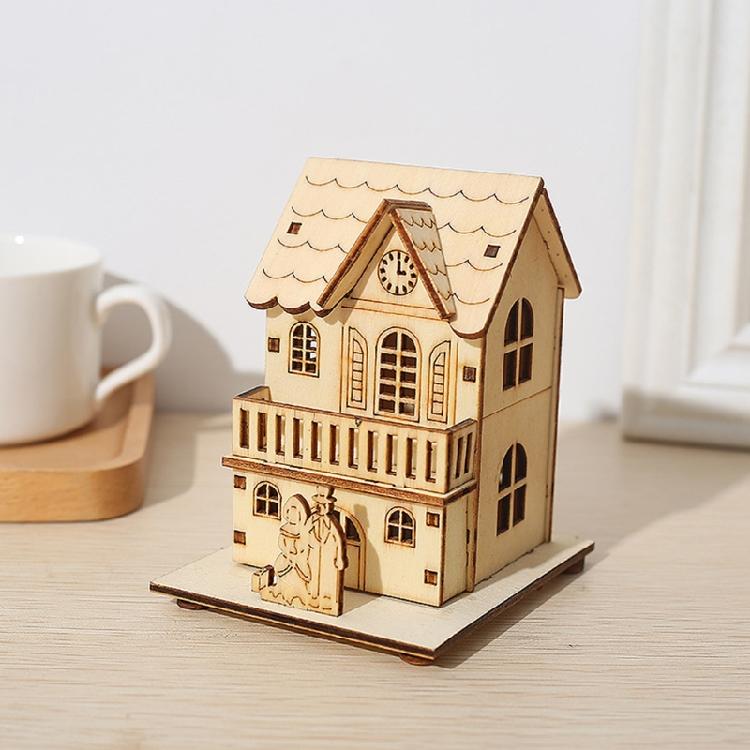 Christmas Wooden Hosue Small Snow House Xmas Tree Elk Lamp Ornament