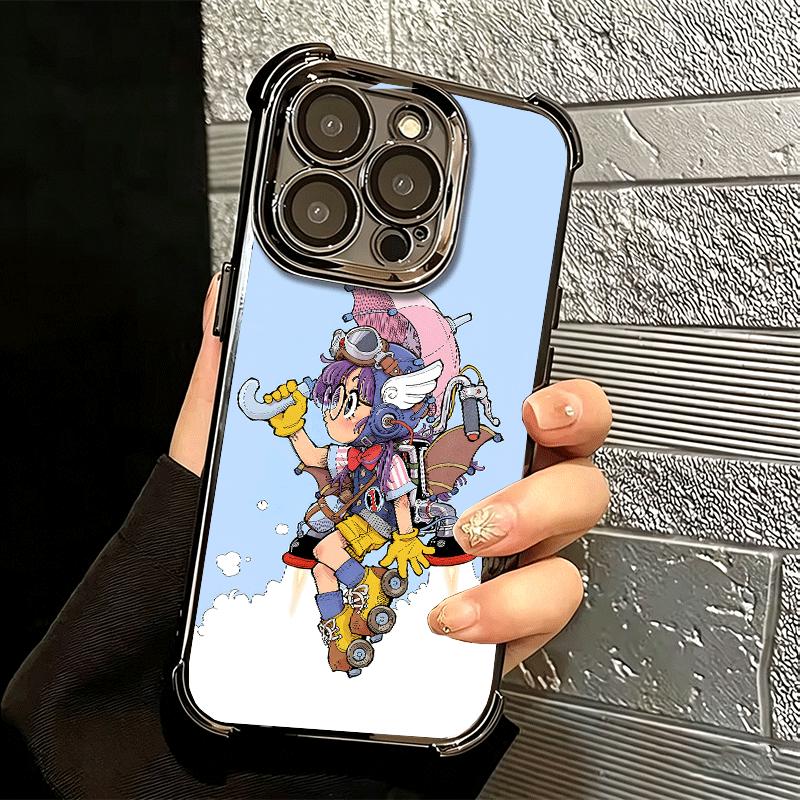 Arale S-Slump Anime Plating Phone Case For Iphone 16 17 Pro Max Air 16E 14 15 Plus 12 13 Mini Anti-Fall Airabag Cover