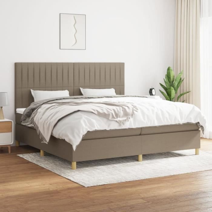 3142525 vidaXL Lit à sommier tapissier avec matelas Taupe 200x200 cm Tissu