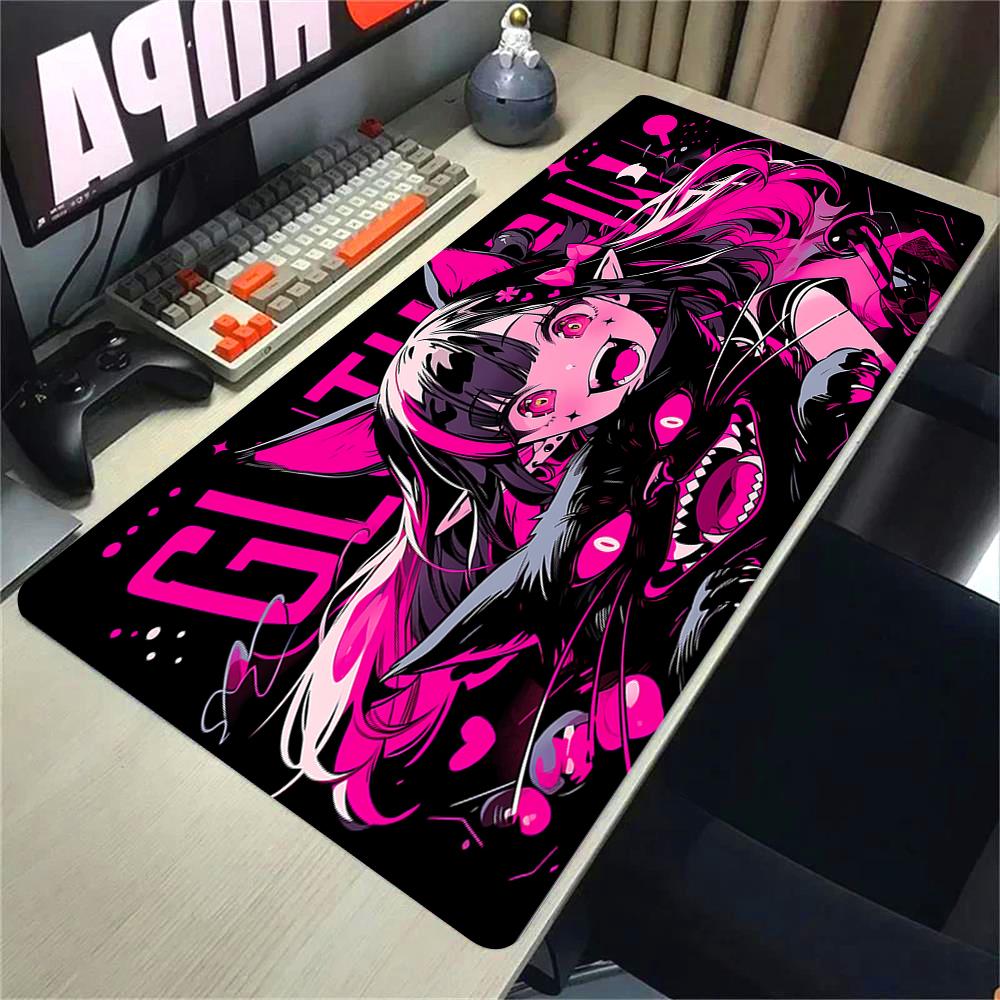 Anime Girl Mouse Pad Speed NonSlip Gaming Desk Mat Laptop Keyboard Tray Office Pc ESports Kawaii Black Red