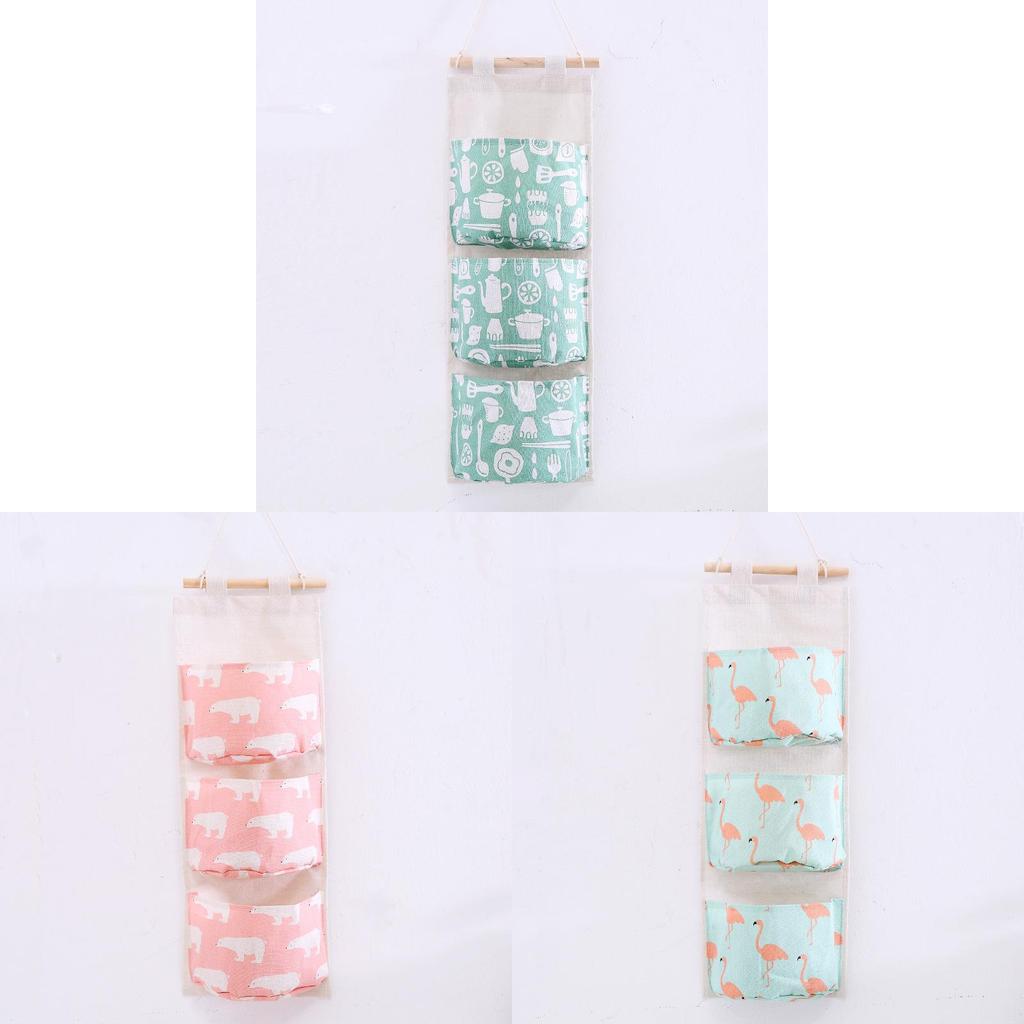 Cotton Linen Hanging Storage Bag With Multilayer Design For Living Room Organization